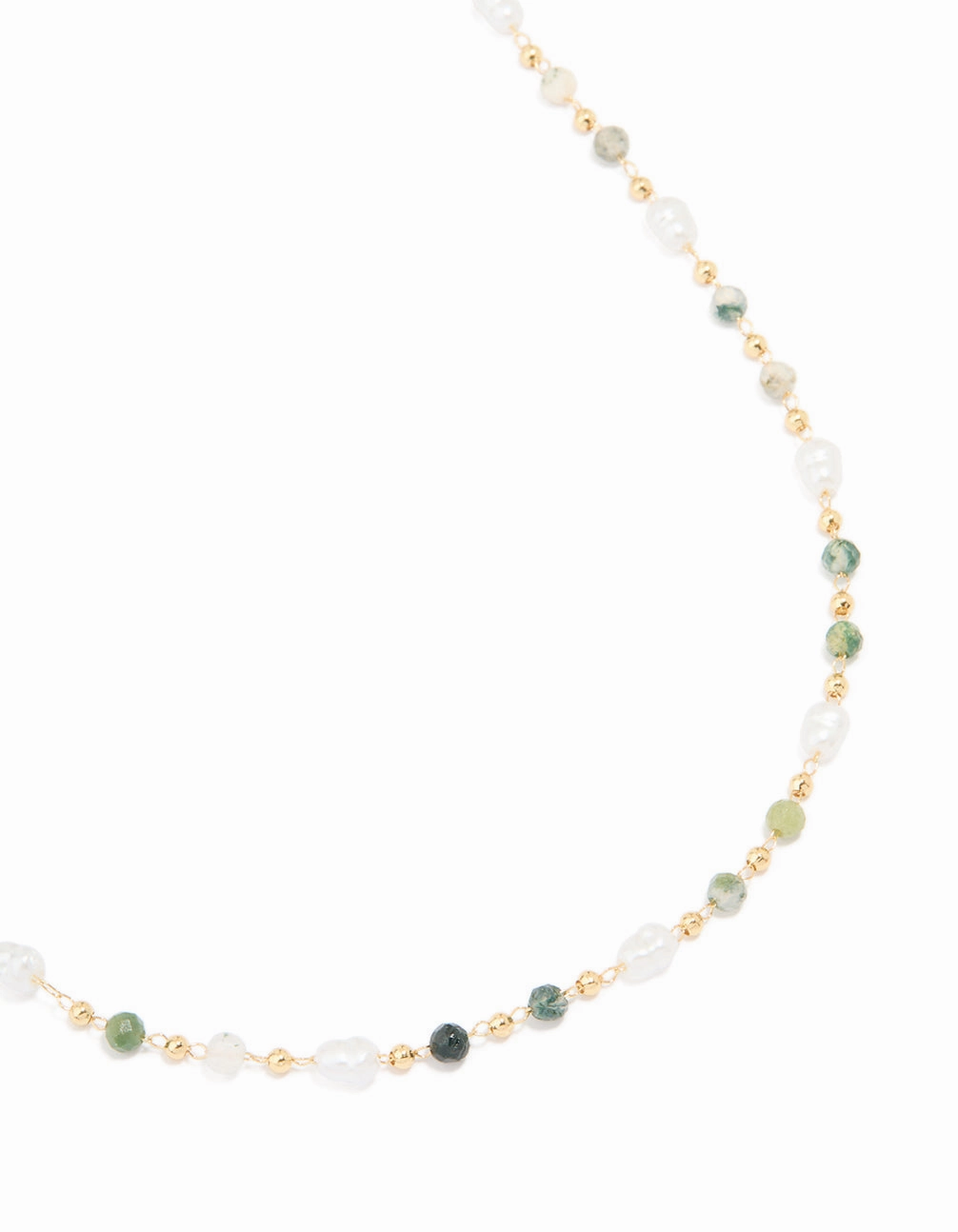 Gold Plated Green Semi Precious Stone & Pearl Necklace Signature Style Charming Accessories