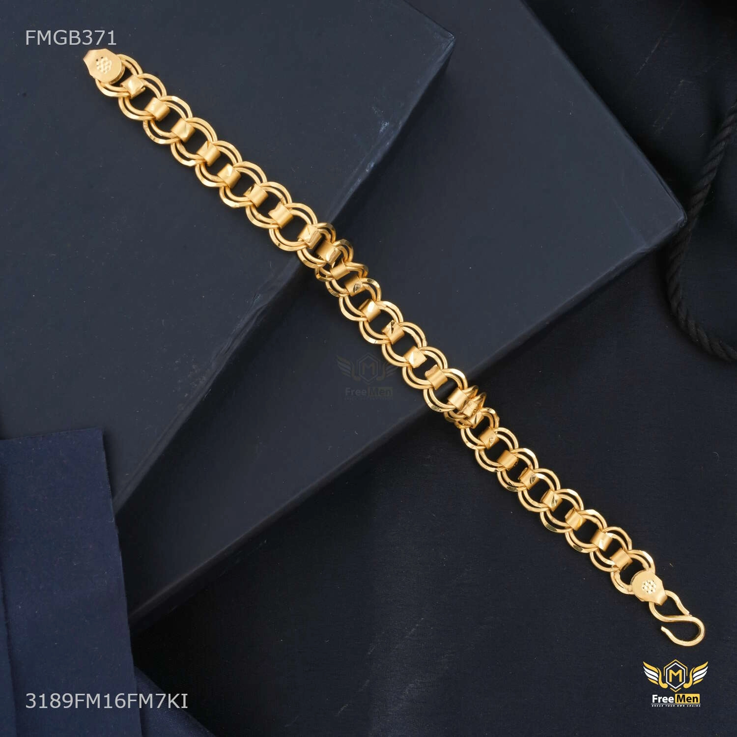 Familiar Sight Teen Approved Dual Ring to Ring Gold Plated Bracelet  for Men - FMGB371