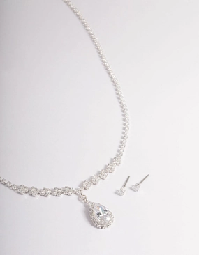 Chic Event Cubic Zirconia Diamond Pear Stone Necklace Set