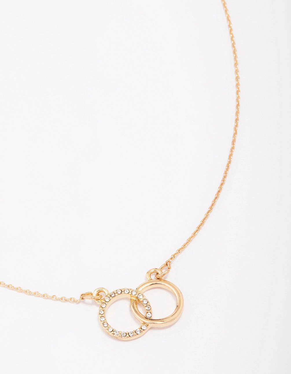Gold Diamante Double Circle Link Pendant Necklace Nature Lover