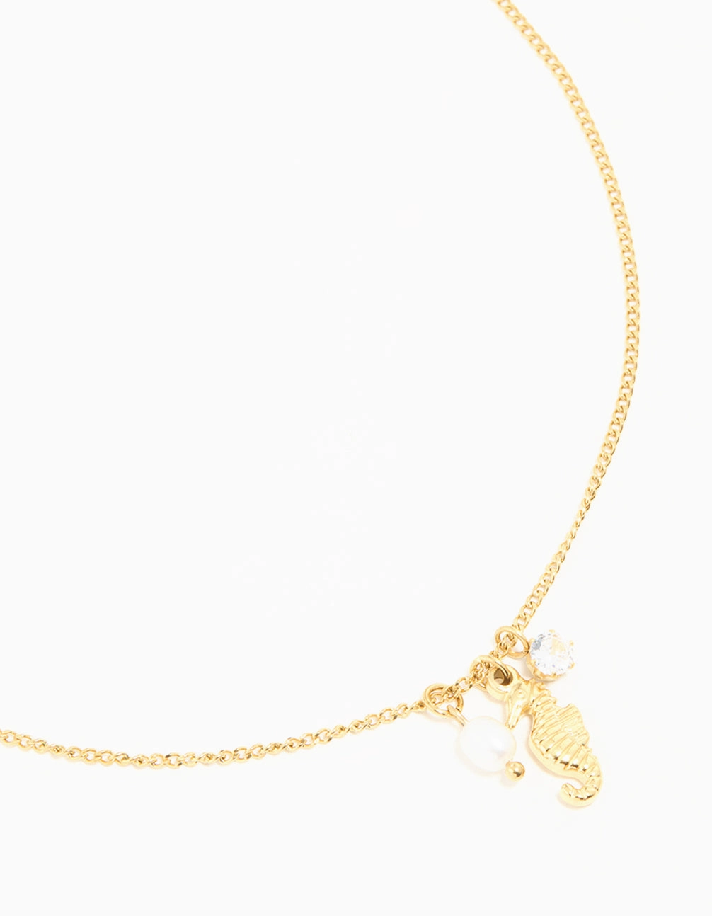 High impact Waterproof Gold Plated Stainless Steel Freshwater Pearl Seahorse Necklace