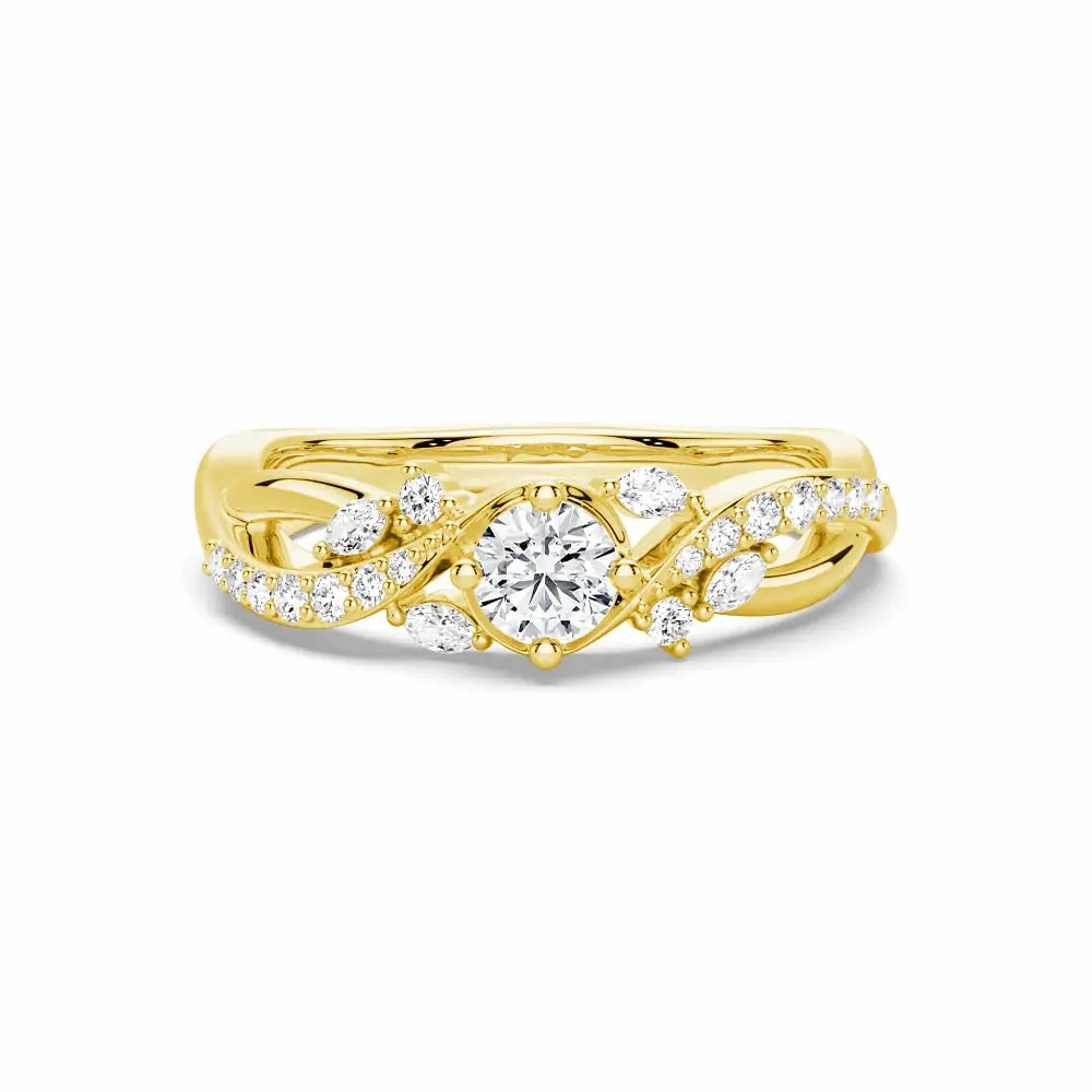 High-End Embellishment Intertwined Leaf Motif Lab Grown Diamond Twisted Promise Ring