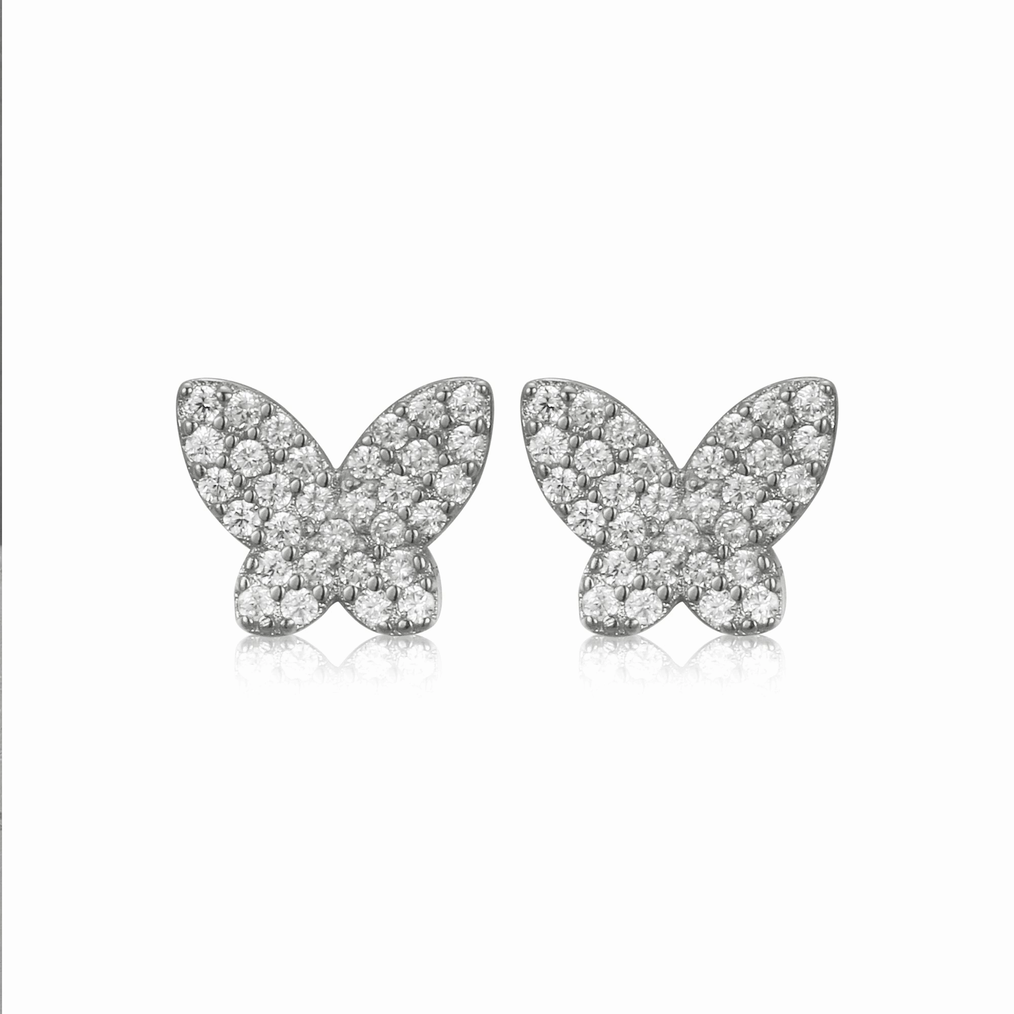 Surgical Steel Micropave Butterfly Stud Earrings Petite Accent