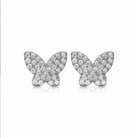 Surgical Steel Micropave Butterfly Stud Earrings Petite Accent