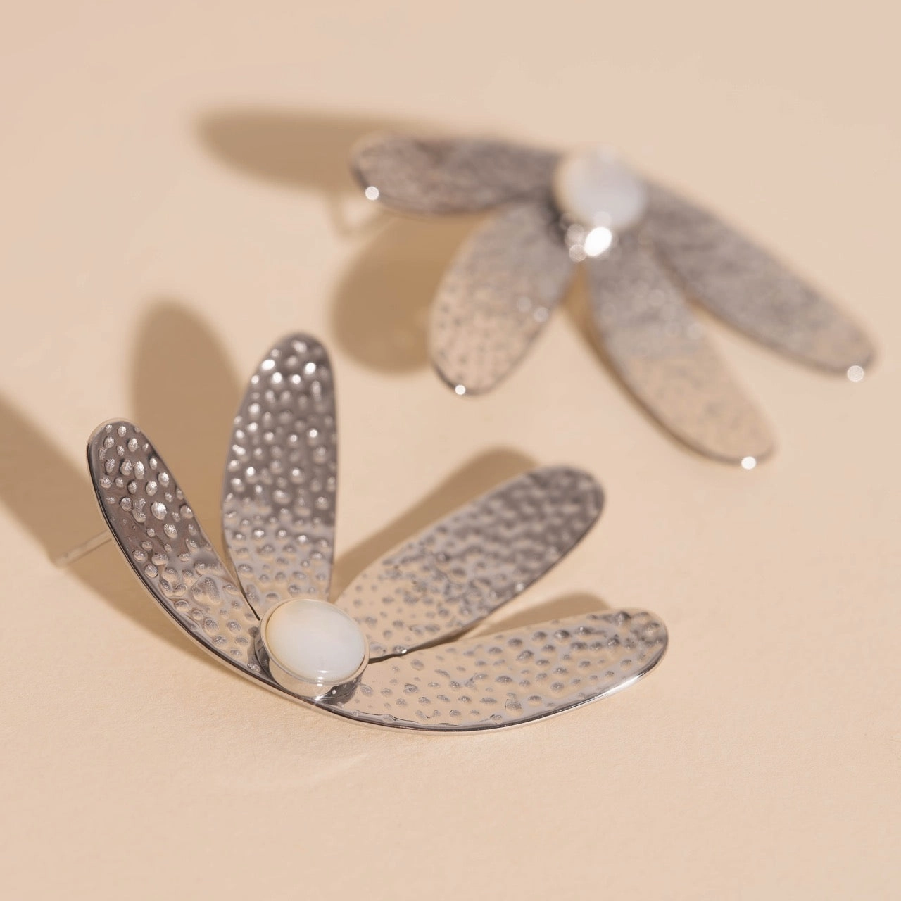 Jumbo Half Bloomed Stud Earrings Ocean Breeze Glistening Shine