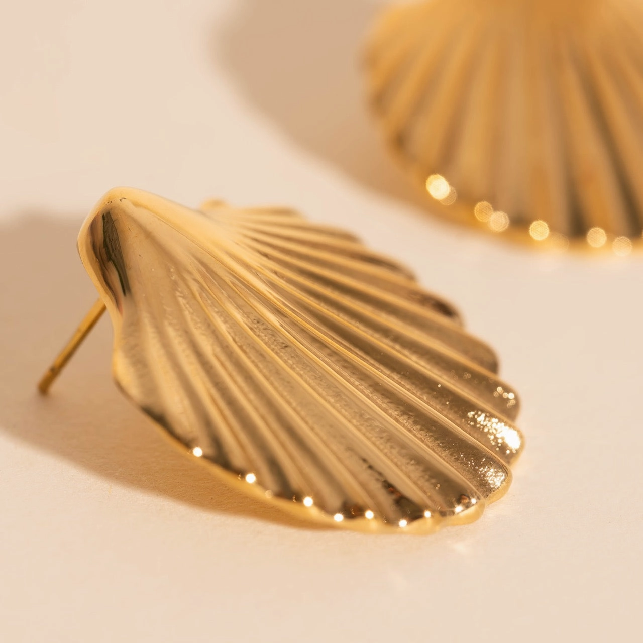 Jumbo Seashell Stud Earrings Classic Layer Gloss Accent