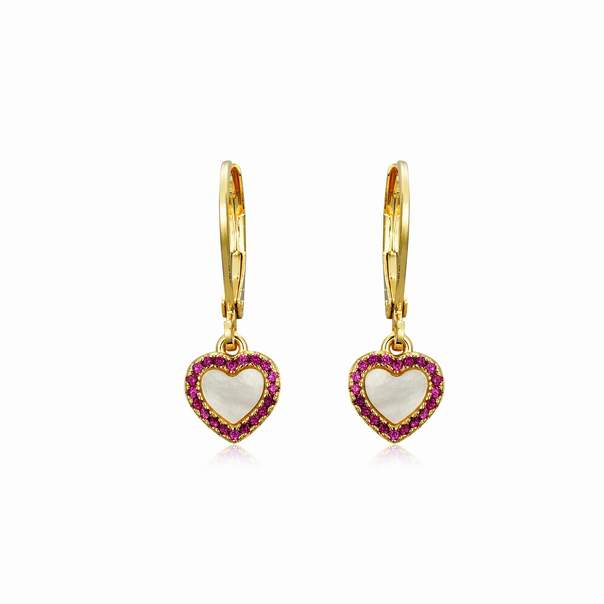 Gold Plated Surgical Steel Pretty and Colorful Heart Dangle Earrings Glittering Element