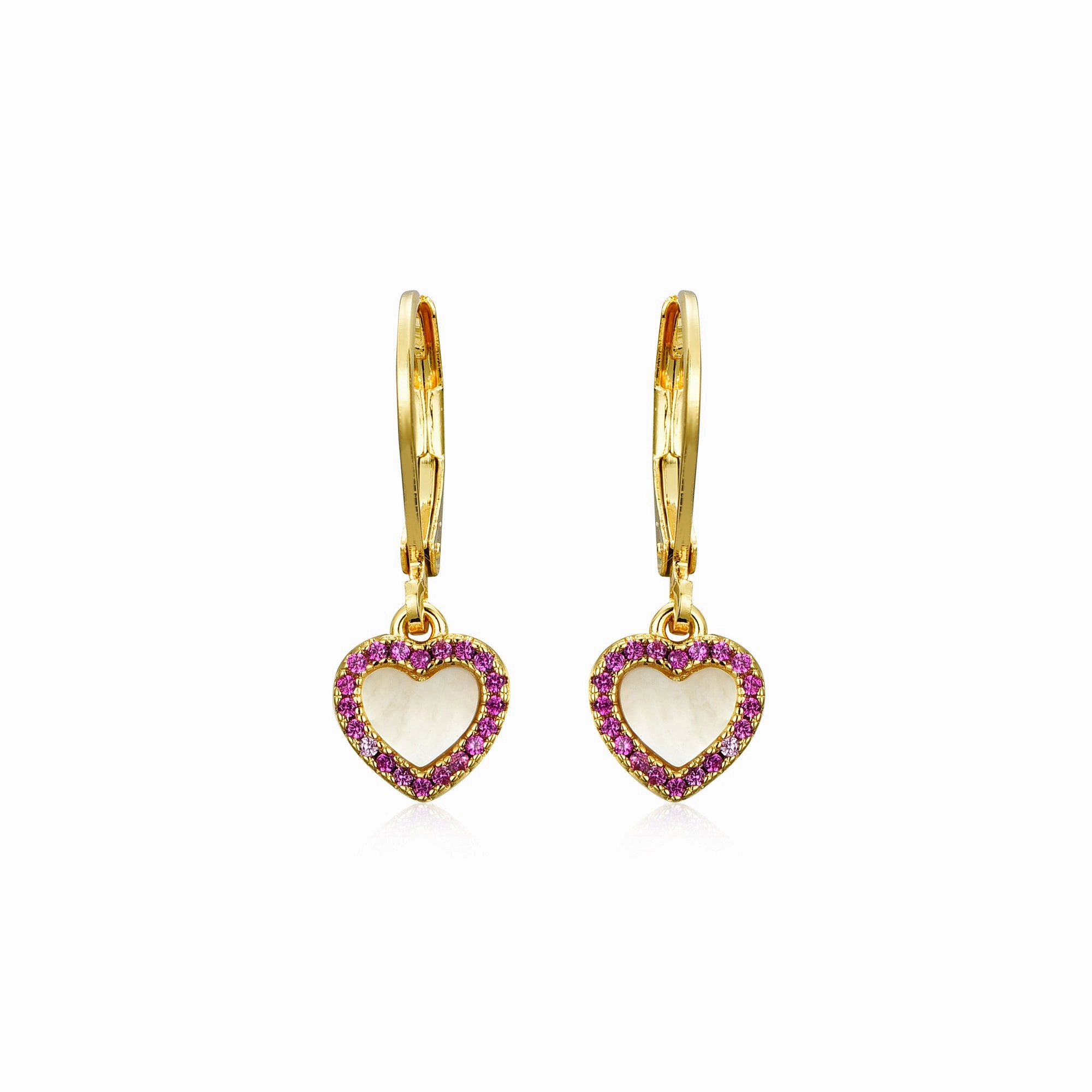 Vibrant Embellishment Charming Trinket Gold Plated Surgical Steel Pretty and Colorful Heart Dangle Earrings