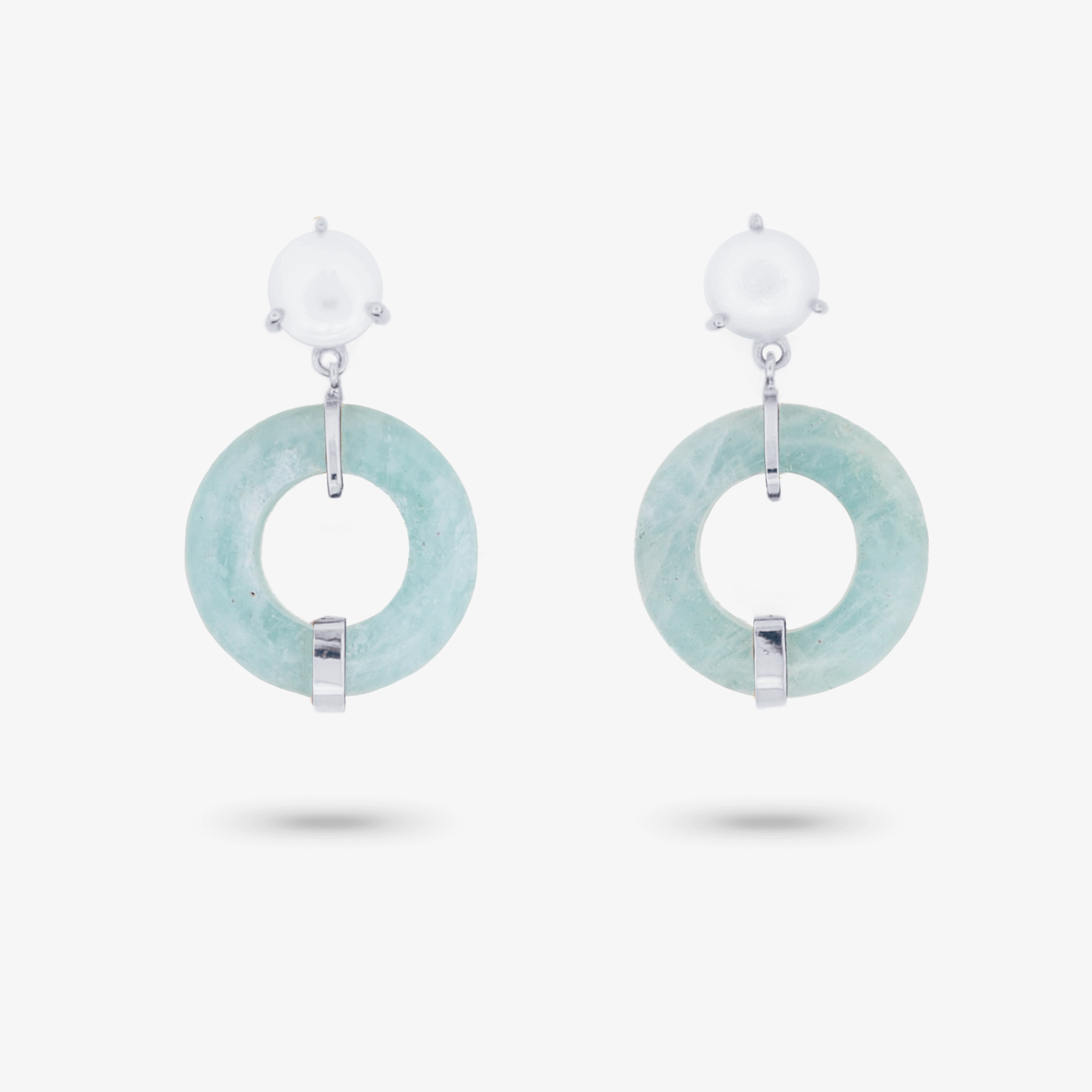Amare Wear Oriental Inspired Freshwater Pearl and Aquamarine Dangle Earrings Winter Mood