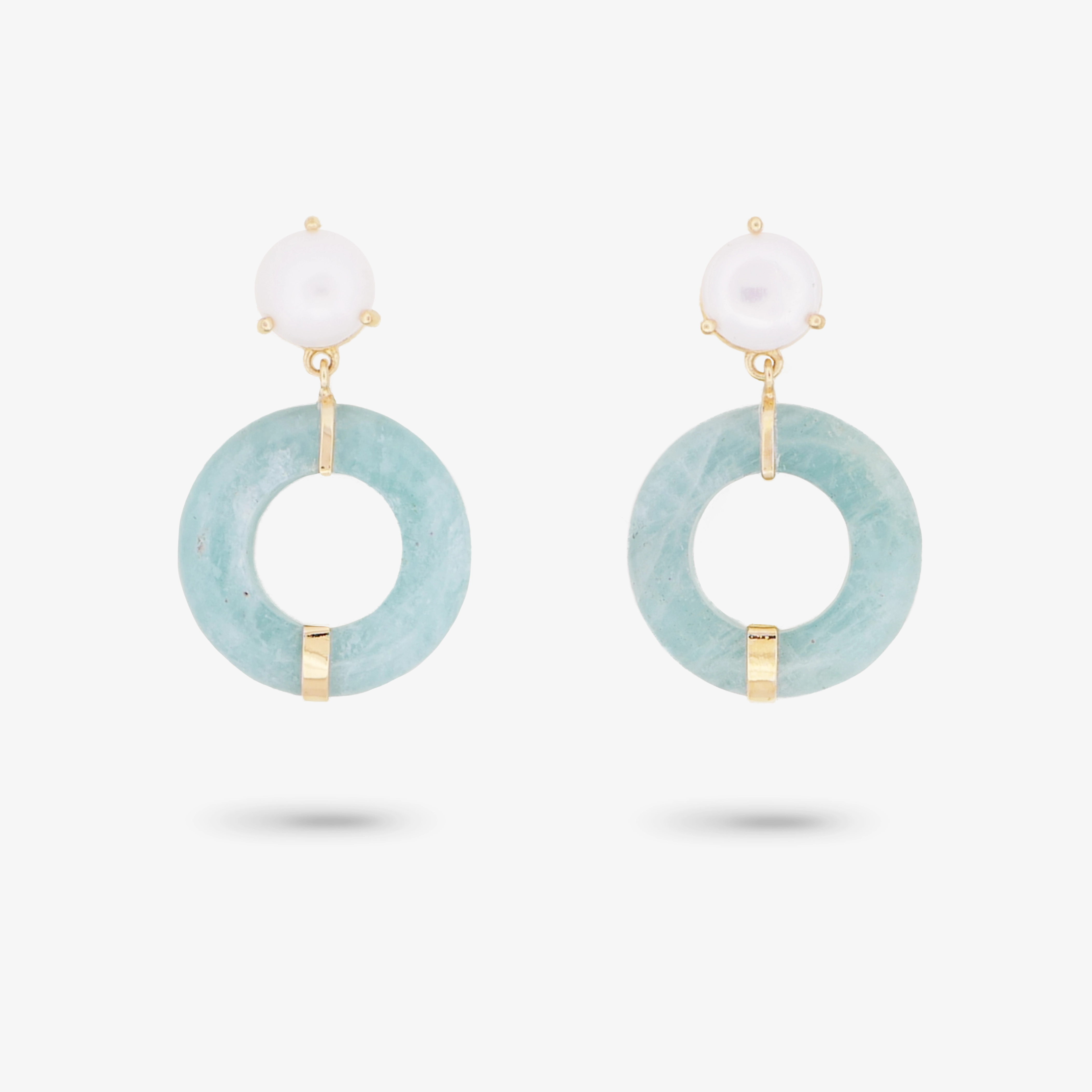 Captivating Touch Amare Wear Oriental Inspired Freshwater Pearl and Aquamarine Dangle Earrings