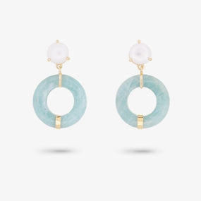 Rustic Adornment Comfortable Piece Amare Wear Oriental Inspired Freshwater Pearl and Aquamarine Dangle Earrings