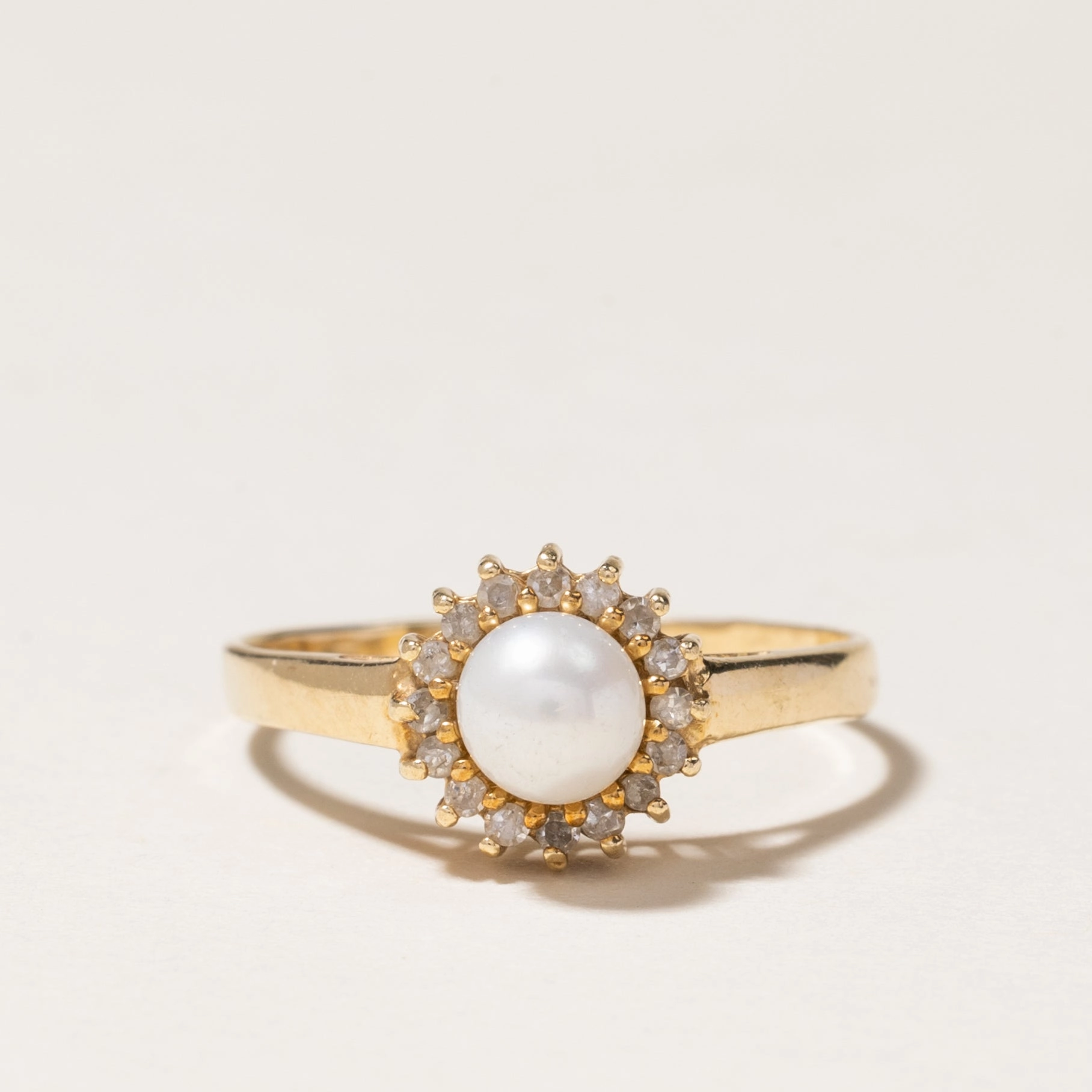 Premium Craft Pearl & Diamond Petal Ring | 5.30mm, 0.08ctw | SZ 7.75