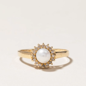 Premium Craft Pearl & Diamond Petal Ring | 5.30mm, 0.08ctw | SZ 7.75