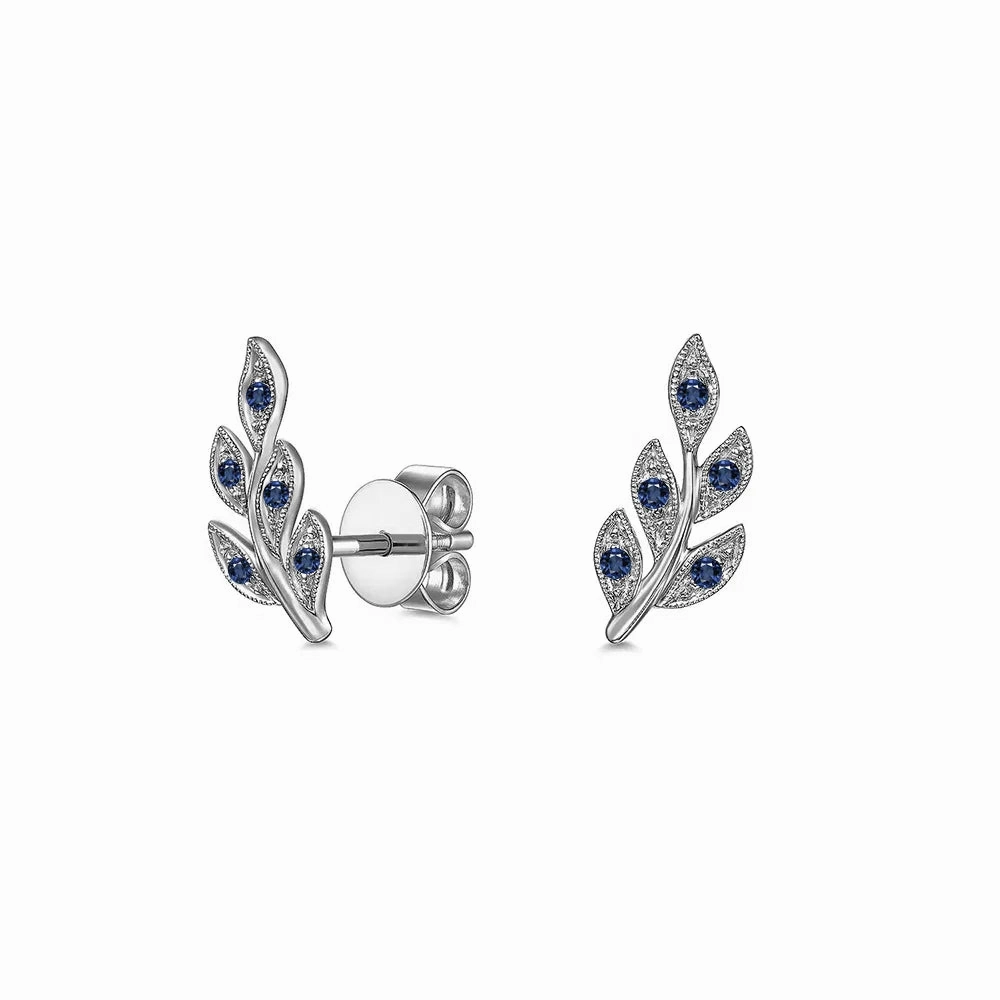 Tiny Accessory Couture Botanical Foliage Lab Grown Sapphire Stud Earrings