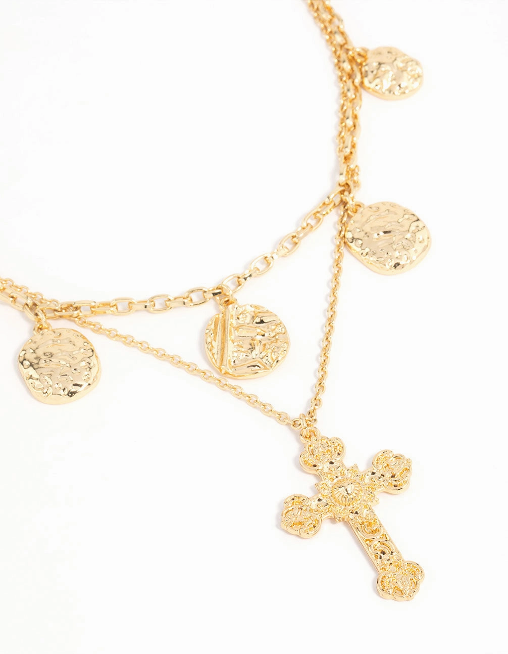 Coiled Item Street Fashion Gold Plated Cross & Coin Layered Necklace