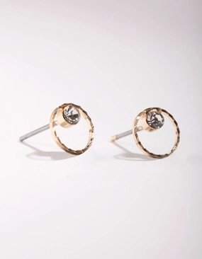 Avant-Garde Jewelry Big Accent Gold Mini Circle Dia Stud Earrings