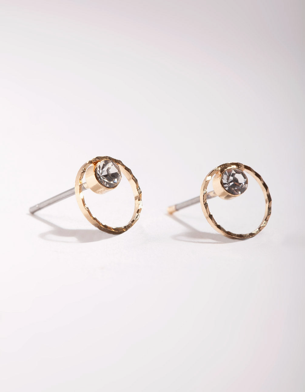 Avant-Garde Jewelry Big Accent Gold Mini Circle Dia Stud Earrings