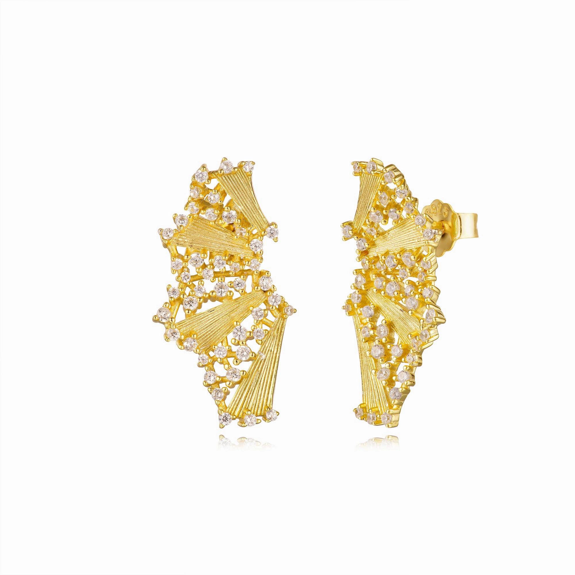 Pretty Trinket Straight Accessory Sterling Silver Gold Plated Cascading Fan With CZ Stud Earrings