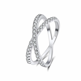 Understated Finish Sterling Silver Micropave X Shaped Ring