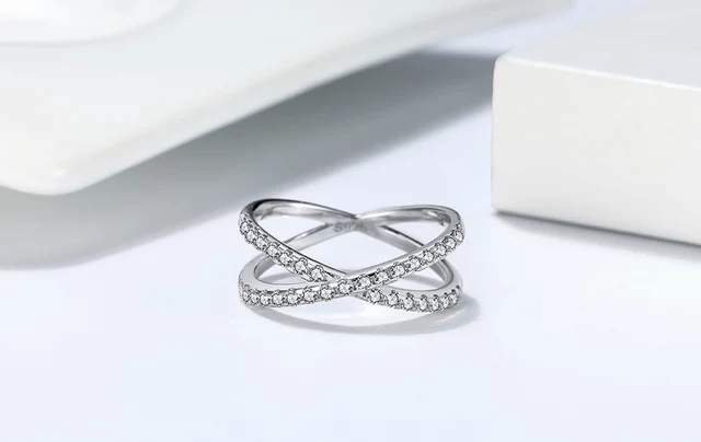 Sterling Silver Micropave X Shaped Ring Simple Accessory