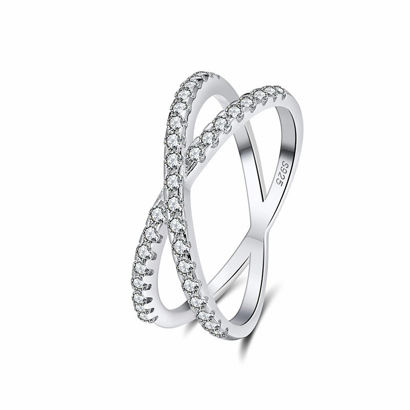 Sterling Silver Micropave X Shaped Ring Special Day