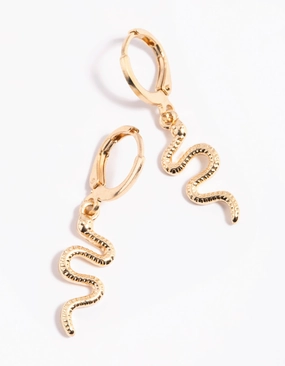 Safe Finish Gold Snake Huggie Earrings