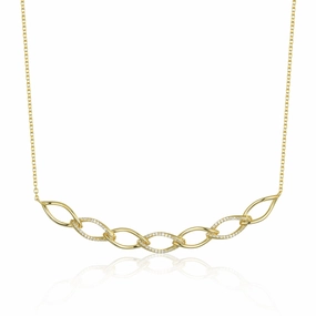 Gold Plated Sterling Silver Twisted Bar With CZ Necklace Chic Design