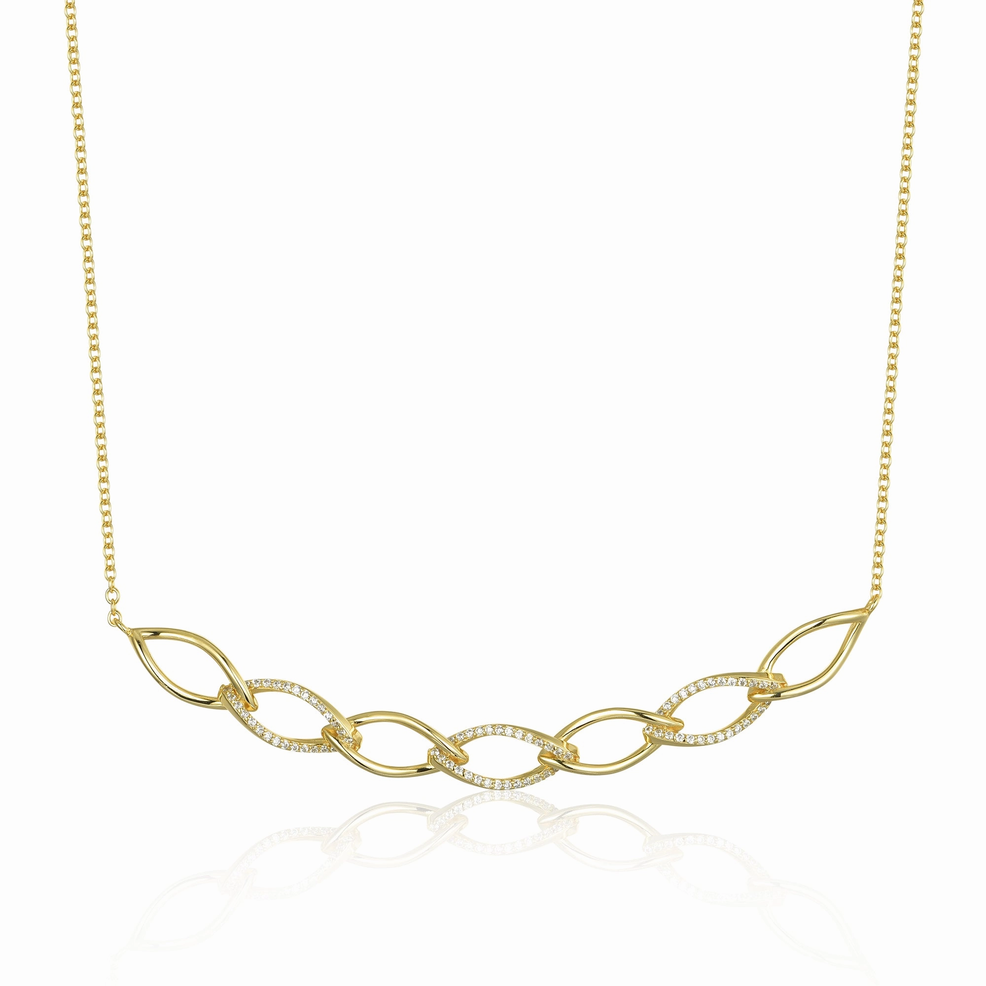 Gold Plated Sterling Silver Twisted Bar With CZ Necklace Chic Design