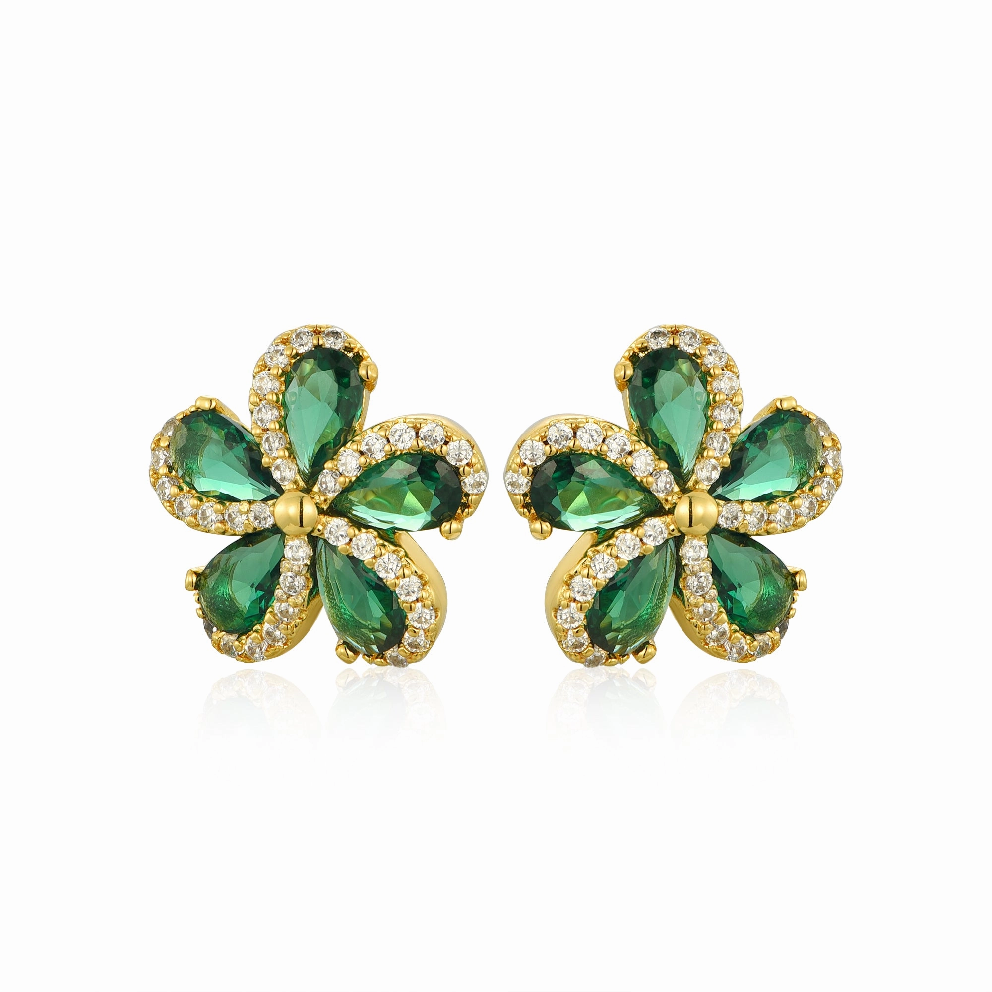Colorful Embellishment Simple Accessory Lil' Empress Gold Plated or Rhodium Plated Surgical Steel 5 Petal Colorful CZ Flower Stud Earrings