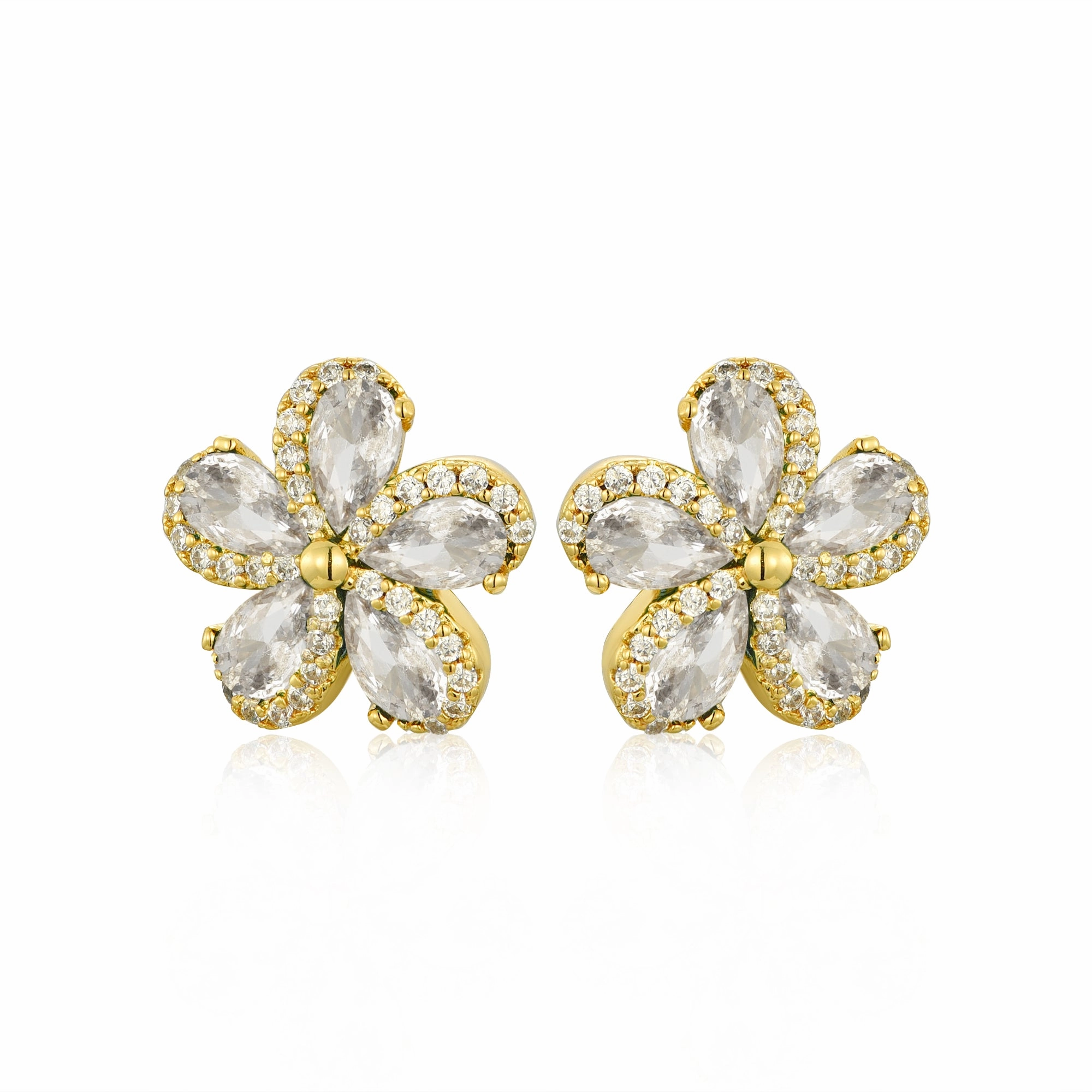 Delicate Item Lil' Empress Gold Plated or Rhodium Plated Surgical Steel 5 Petal Colorful CZ Flower Stud Earrings