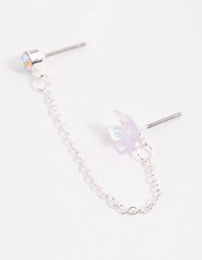 Lilac Dainty Butterfly Chain Earrings Secure Must-Have Oversized Trinket
