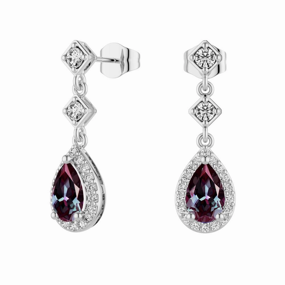2 Ctw Pear Shaped Alexandrite Moissanite Pave Drop Earrings Rectangular Trinket
