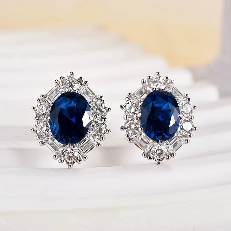 Sparkling Adornment Comfortable Adornment Louily Blue Stone Halo Oval Cut Women's Earrings
