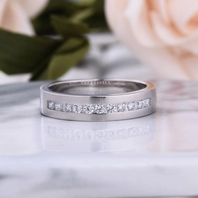 Louily Classic Design White Sapphire Men's Wide Wedding Band In 925 Sterling Silver Modern Outline