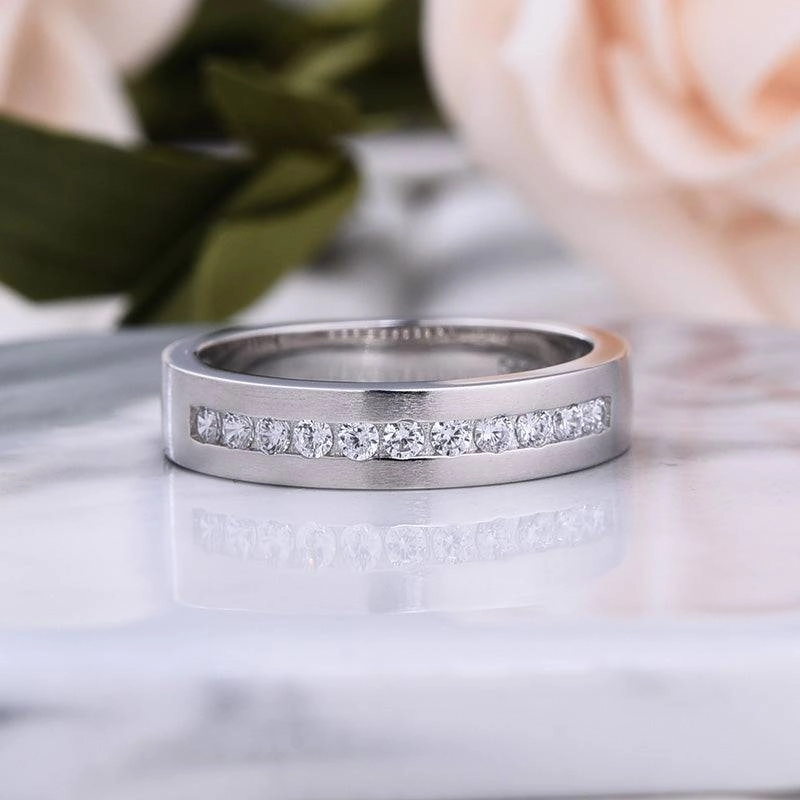 Louily Classic Design White Sapphire Men's Wide Wedding Band In 925 Sterling Silver Modern Outline