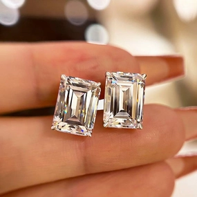 Louily Classic Emerald Cut Women's Stud Earrings In Sterling Silver Premium Selection