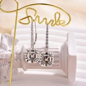 Durable Choice Avant-Garde Embellishment Louily Elegant Asscher Cut Women's Earrings In Sterling Silver