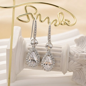 Lustrous Embellishment Louily Elegant Pear Cut Women's Dangle Earrings In Sterling Silver