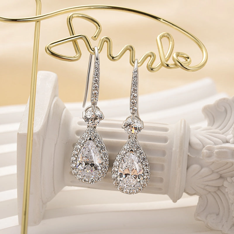 Lustrous Embellishment Louily Elegant Pear Cut Women's Dangle Earrings In Sterling Silver