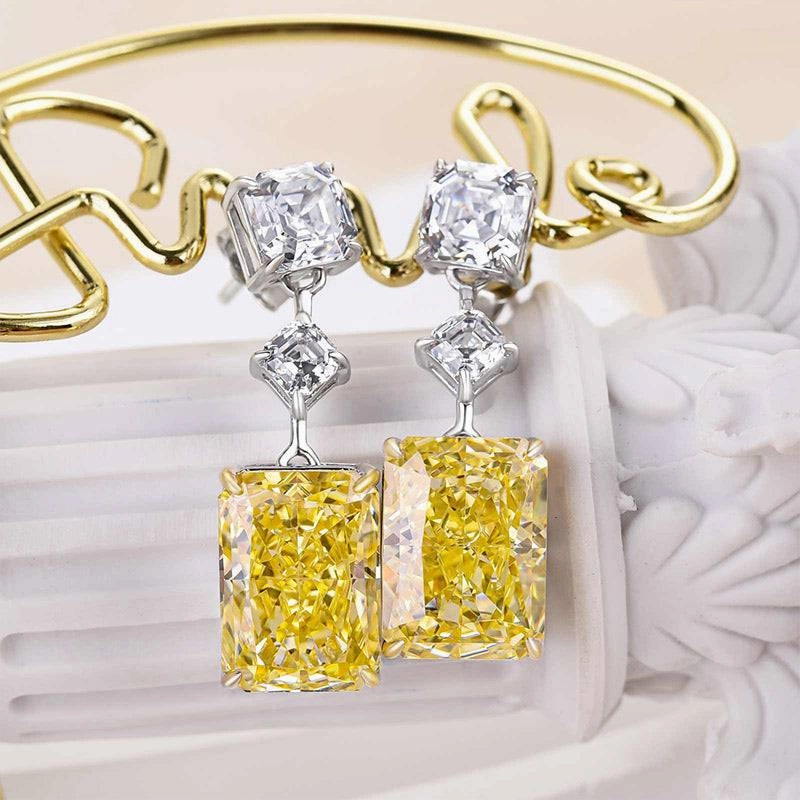 Square Accessory Louily Elegant Radiant Cut Yellow Sapphire Women's Earrings In Sterling Silver