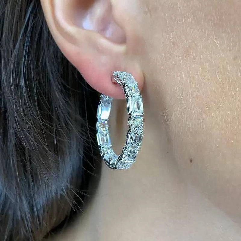 Louily Fashion Emerald Cut & Round Cut Women's Earrings In Sterling Silver Formal Jewelry