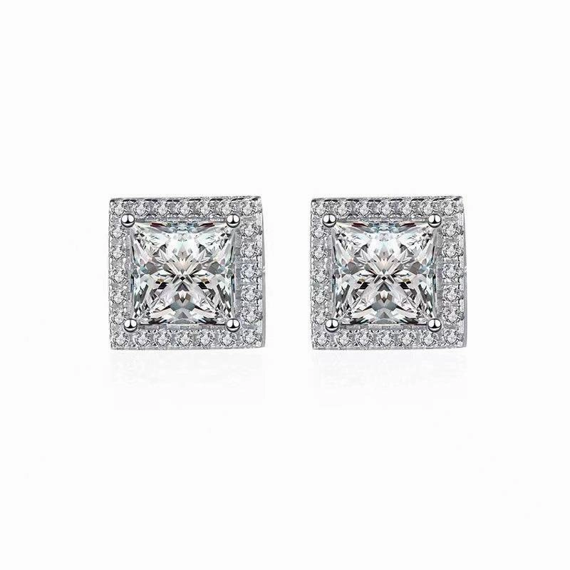 Louily Fashion Halo Square Princess Cut Stud Earrings In Sterling Silver Winter Item
