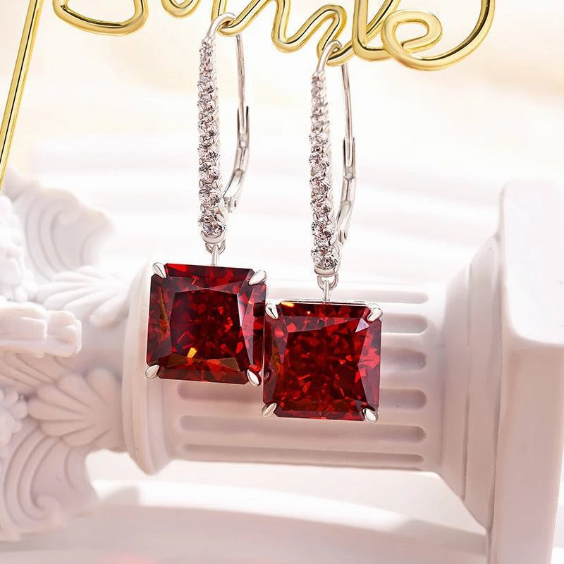 Louily Luxury Radiant Cut Ruby Women's Earrings In Sterling Silver Stunning Piece Stunning Design