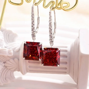 Louily Luxury Radiant Cut Ruby Women's Earrings In Sterling Silver Stunning Piece Stunning Design