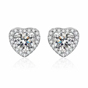 Louily Moissanite Heart Shape Round Cut Earrings Comfortable Design Triangular Embellishment