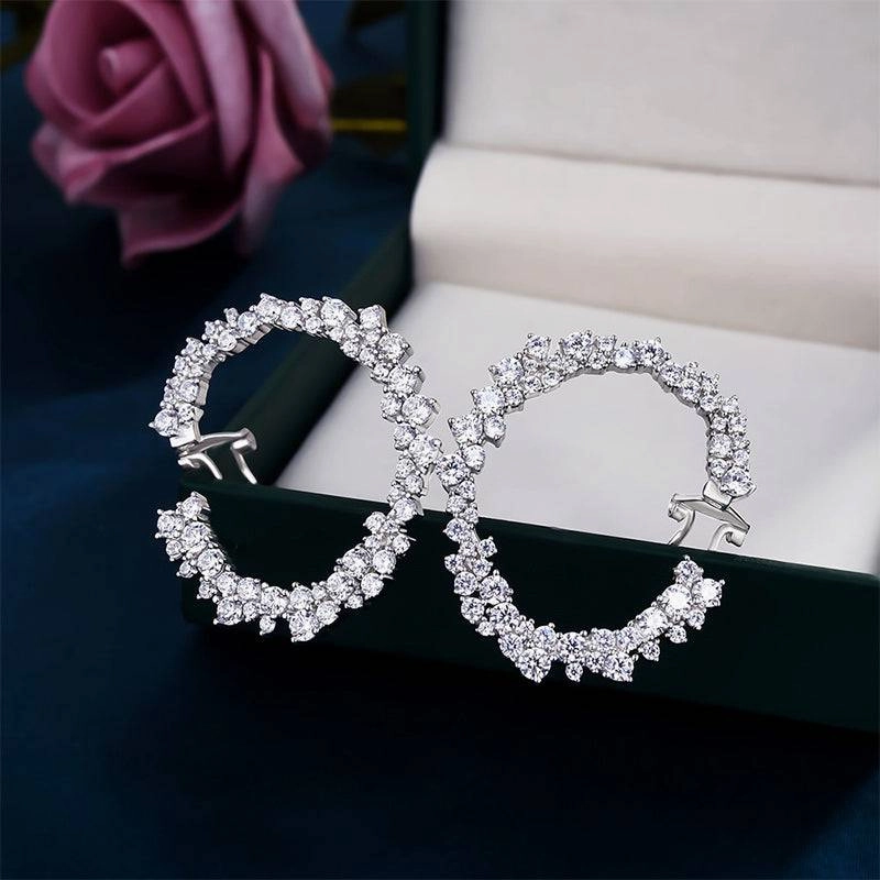 Lustrous Adornment Sophisticated piece Louily Sparkle Round Cut Women's Hoop Earrings In Sterling Silver