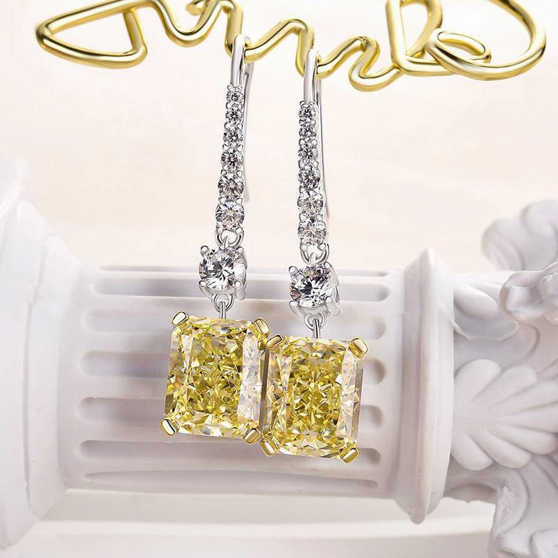 Everyday Embellishment Louily Sterling Silver Luxury Radiant Cut Yellow Sapphire Drop Earrings