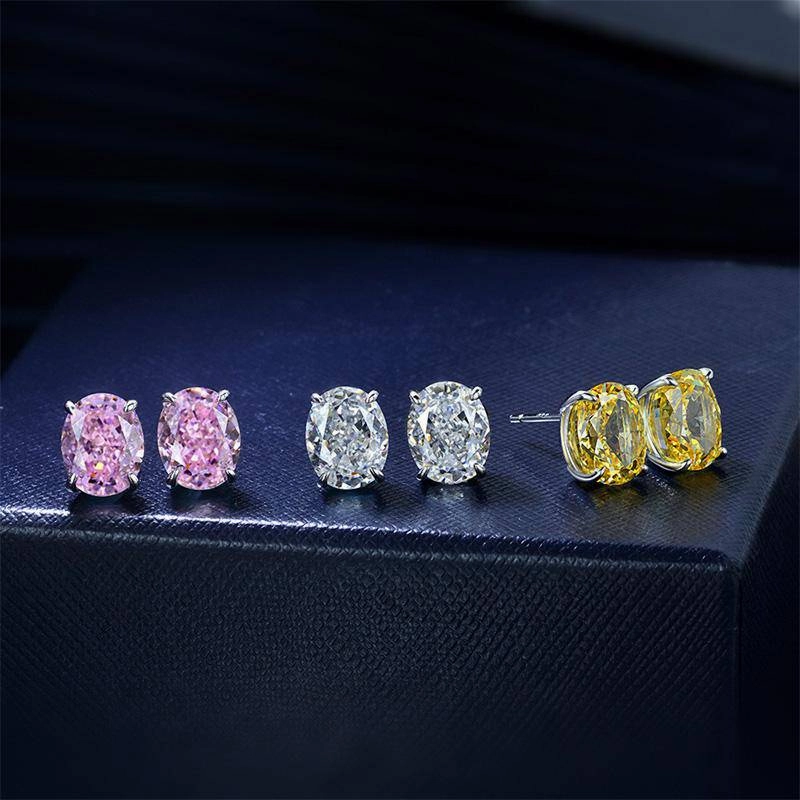 Louily Stunning Classic Oval Cut Simulated Diamond Stud Earrings In Sterling Silver Simple Style Exquisite Must-Have