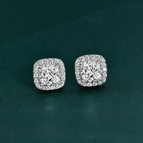Louily Stunning Halo Cushion Cut Women's Earrings In Sterling Silver Gorgeous Detail