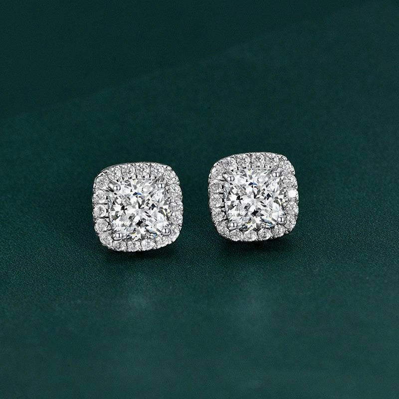 Louily Stunning Halo Cushion Cut Women's Earrings In Sterling Silver Gorgeous Detail